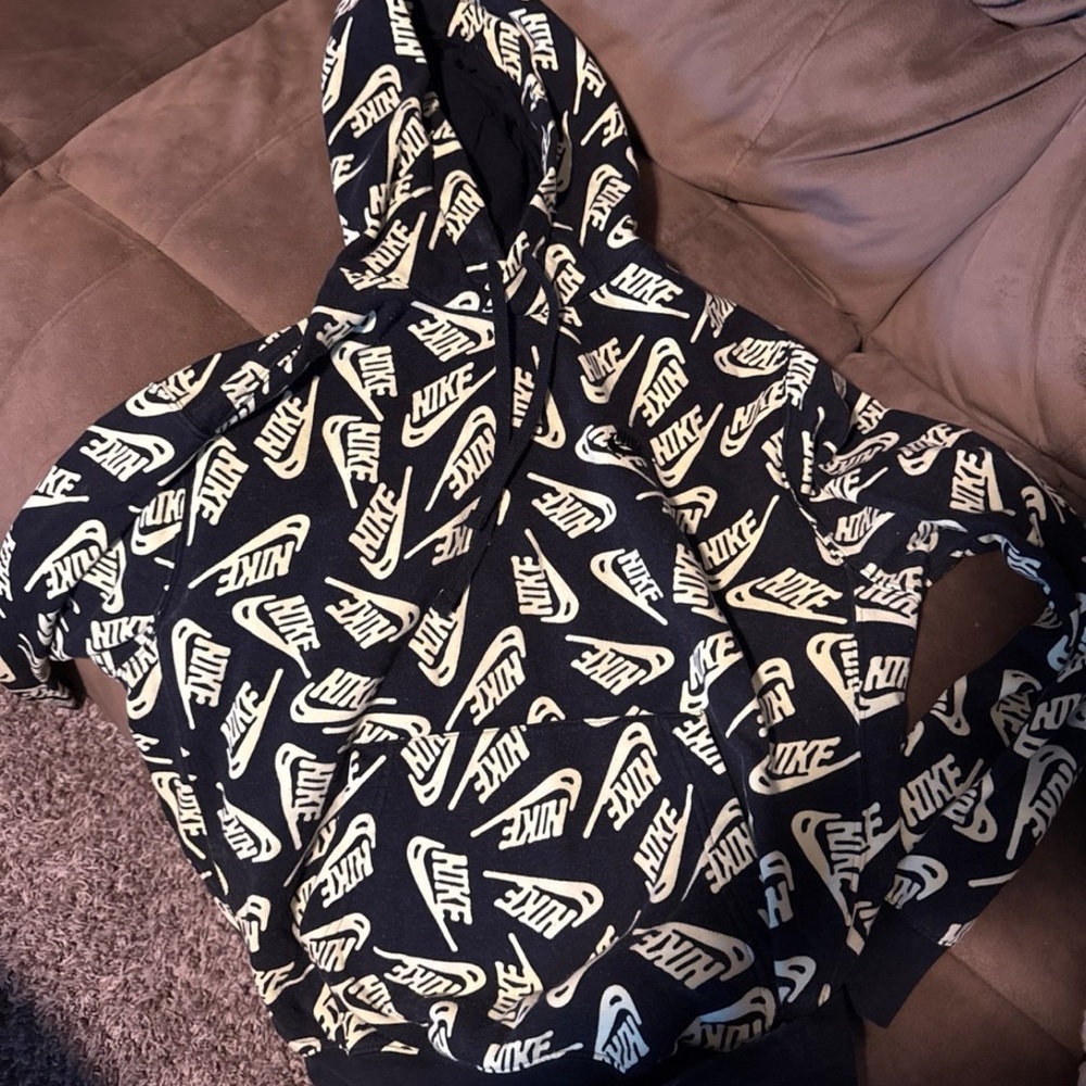 Nike Black and Cream Logo Hoodie